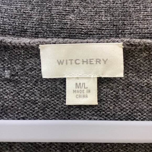 Witchery Womens M/L Charcoal Gray Knit Poncho Sweater With Pockets & V-Neckline - Picture 3 of 9